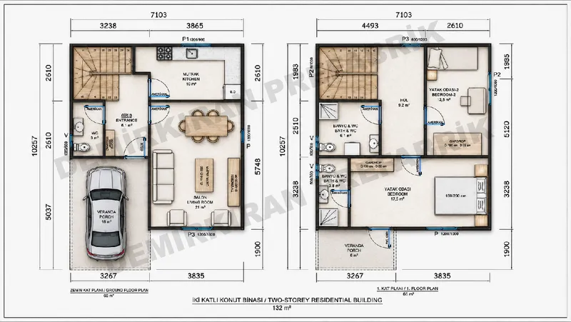 2+1 · 132 m² · Двуетажна сглобяема къща изображение 12