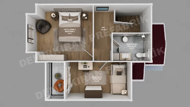 2+1 95 m² İki Katlı Prefabrik Konut görsel 8