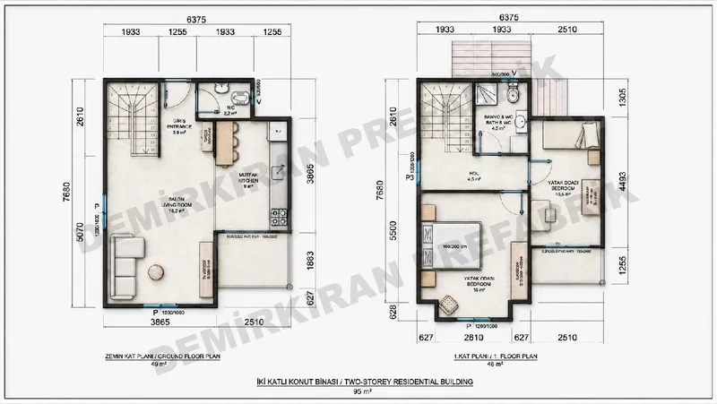 2+1 95 m² İki Katlı Prefabrik Konut görsel 10
