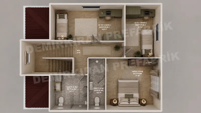 3+1 · 140 m² · Двуетажна сглобяема къща изображение 8
