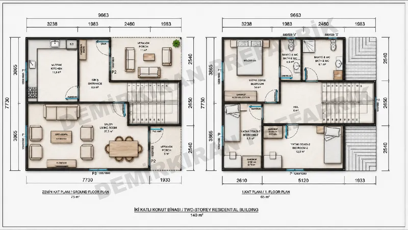 3+1 · 140 m² · Двуетажна сглобяема къща изображение 10