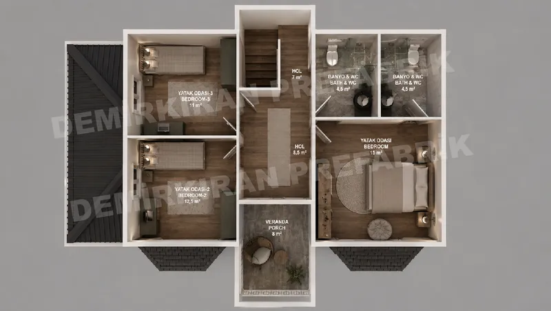 3+1 · 169 m² · Διώροφη προκατασκευασμένη κατοικία εικόνα 7
