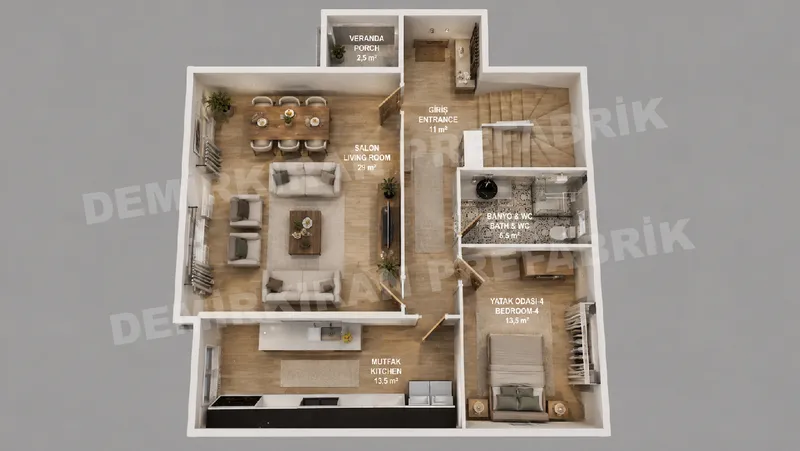 4+1 · 174 m² · Монтажна куќа на кат слика 8