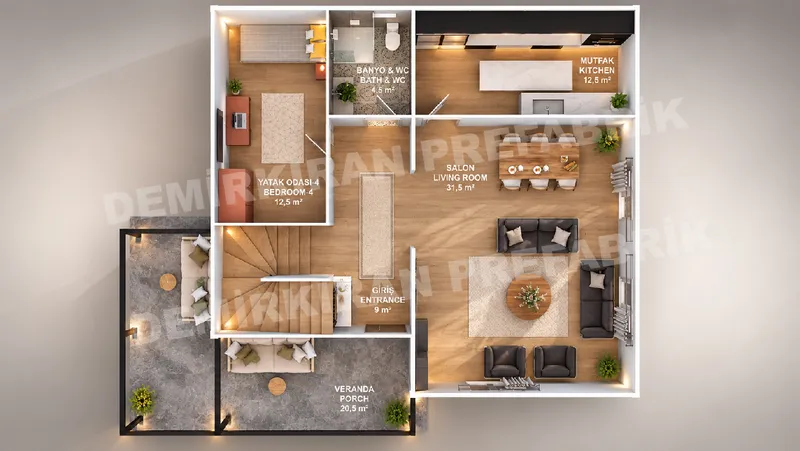 4+1 182 m² İki Katlı Prefabrik Konut görsel 10