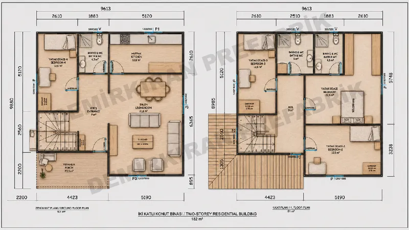 4+1 182 m² İki Katlı Prefabrik Konut görsel 11