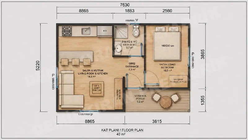 1+1 · 40 m² · Single-storey prefab home image 10
