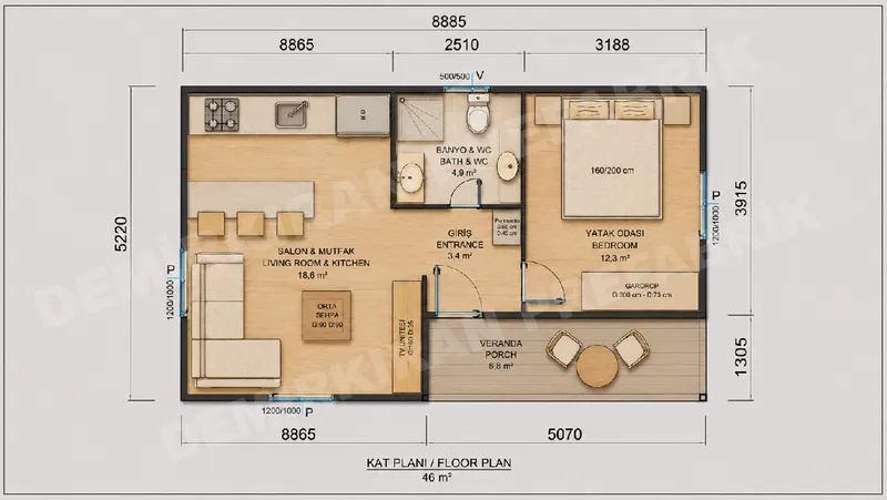 1+1 · 46 m² · Prízemný montovaný dom obrázok 9