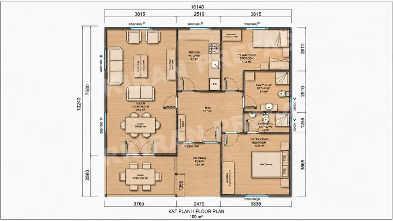 2+1 · 100 m² · Parterowy dom prefabrykowany zdjęcie 8