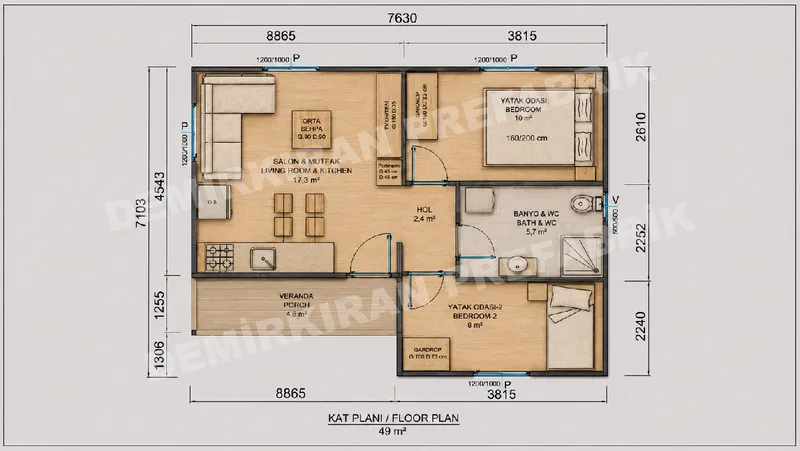 2+1 · 49 m² · Egyszintes előregyártott ház kép 8