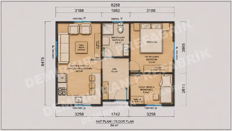 2+1 · 54 m² · Prefabricerat enplanshus bild 9