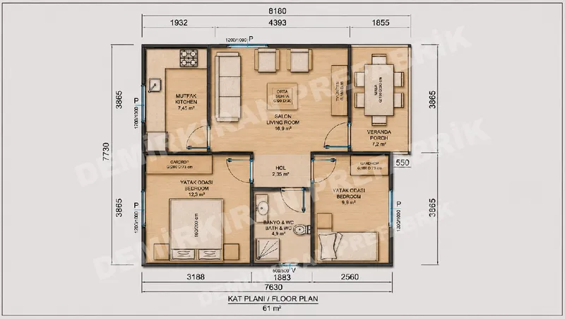2+1 · 61 m² · Prefabricerat enplanshus bild 9