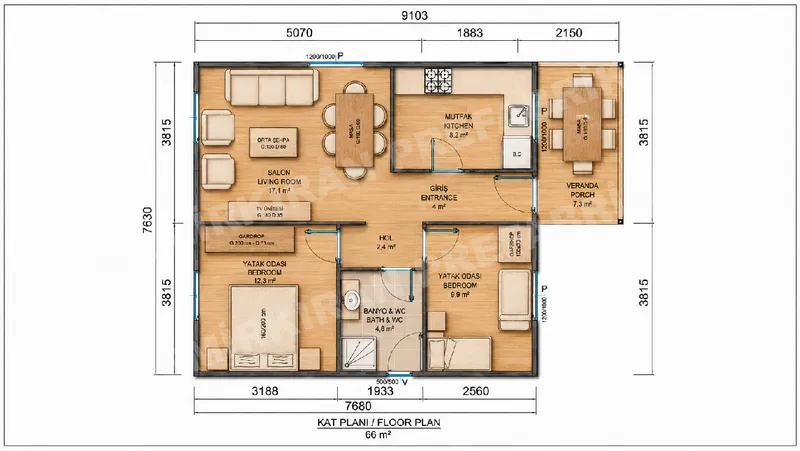 2+1 · 66 m² · Egyszintes előregyártott ház kép 9
