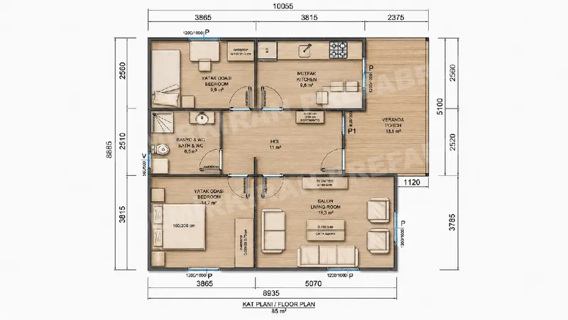 2+1 · 85 m² · Casa prefabbricata a un piano immagine 9