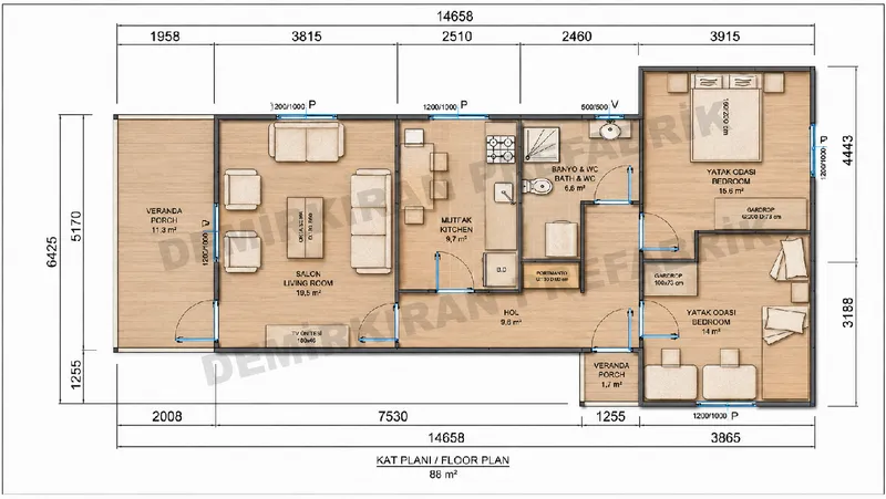 2+1 · 88 m² · Casa prefabbricata a un piano immagine 8