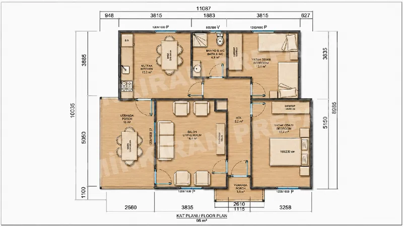 2+1 · 95 m² · Casa prefabbricata a un piano immagine 8