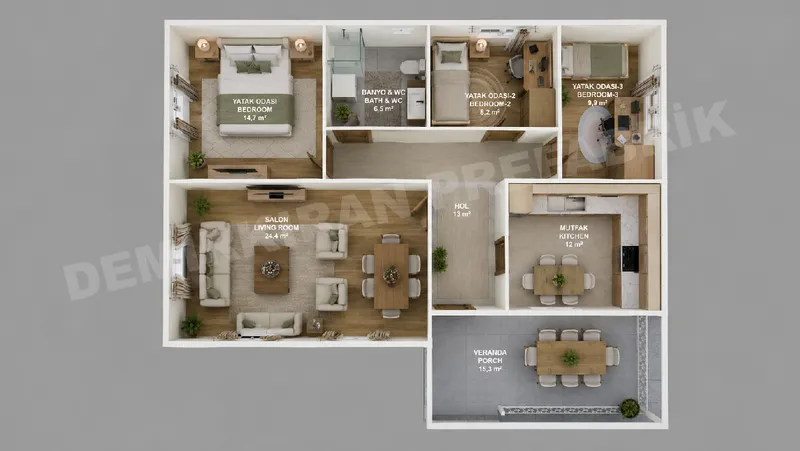 3+1 104 m² Tek Katlı Prefabrik Konut görsel 6