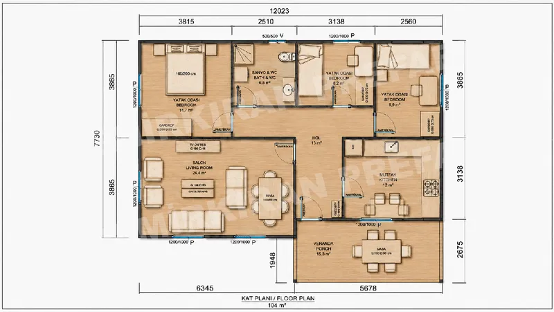 3+1 104 m² Tek Katlı Prefabrik Konut görsel 7