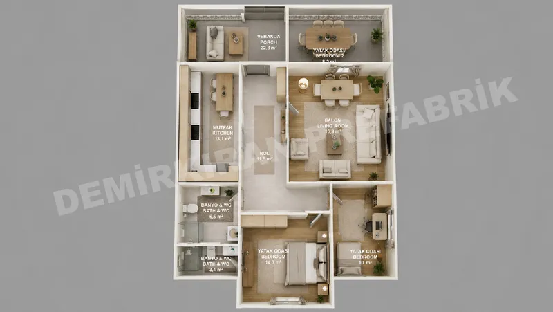 3+1 106 m² Tek Katlı Prefabrik Konut görsel 7