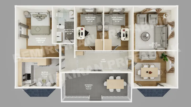 3+1 109 m² Tek Katlı Prefabrik Konut görsel 7