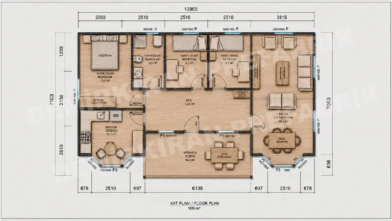 3+1 109 m² Tek Katlı Prefabrik Konut görsel 8