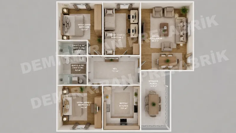 3+1 115 m² Tek Katlı Prefabrik Konut görsel 7