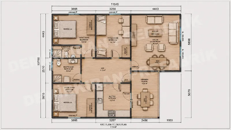 3+1 115 m² Tek Katlı Prefabrik Konut görsel 8