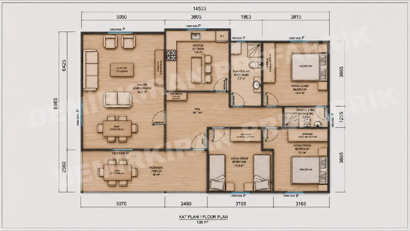 3+1 135 m² Tek Katlı Prefabrik Konut görsel 8