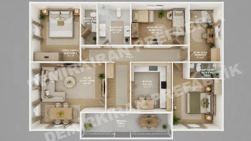 3+1 144 m² Tek Katlı Prefabrik Konut görsel 7