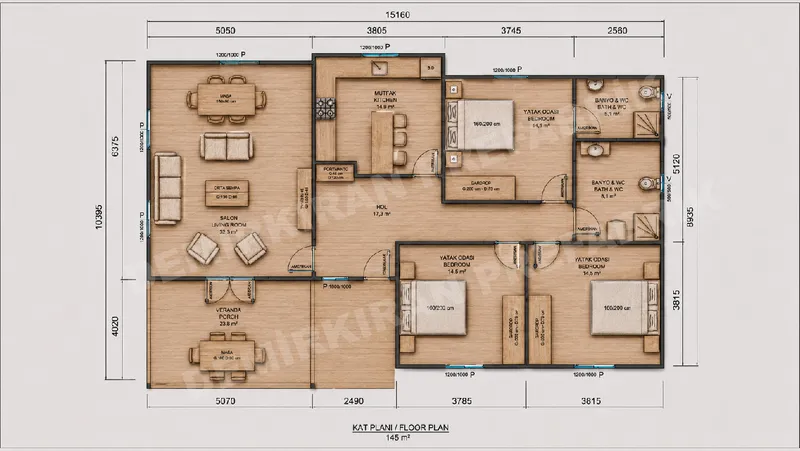 3+1 · 145 m² · Casa prefabbricata a un piano immagine 8
