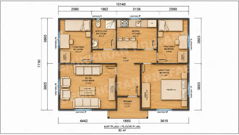 3+1 · 82 m² · Casa prefabbricata a un piano immagine 8