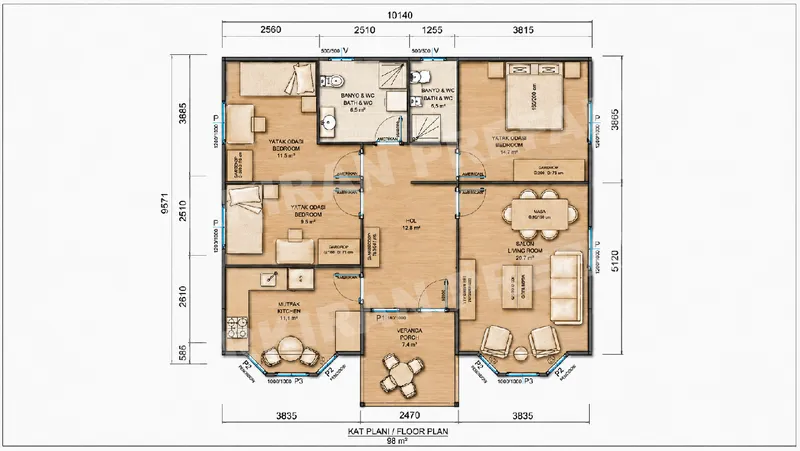 3+1 · 98 m² · Casa prefabbricata a un piano immagine 9